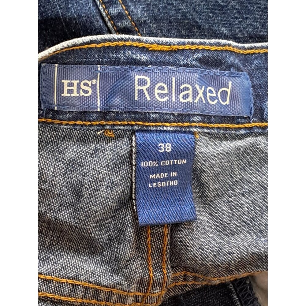 HS Relaxed Fit Jean Shorts Mens Size 38 Dark Blue Denim Longer Shorts Jorts - Picture 3 of 6